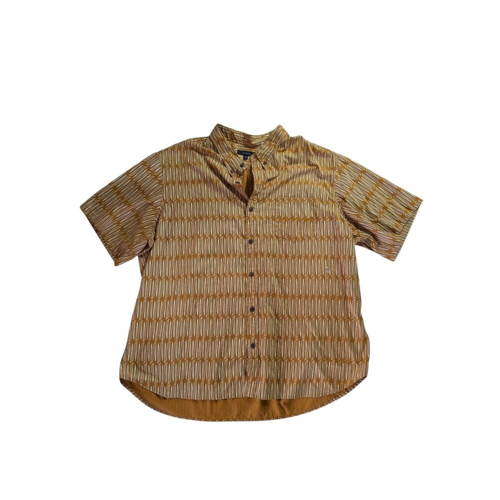 Ari South Hawaiian Shirt Men’s 4XL Mustard Geometric Tribal Print Button Front